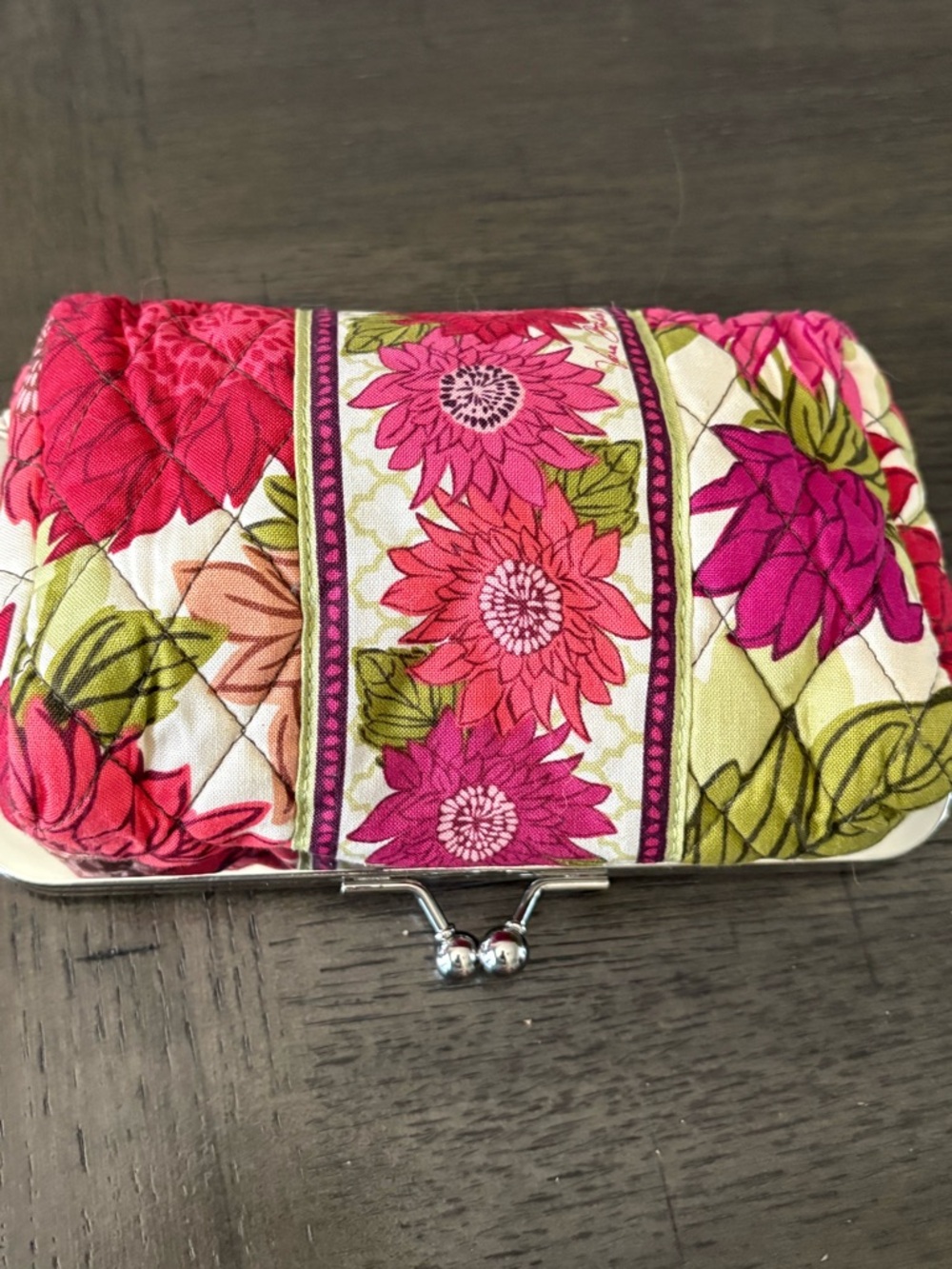 Vera Bradley Quilted Cosmetic Pouch in Pink, Olive & Brown - Picture 2 of 7